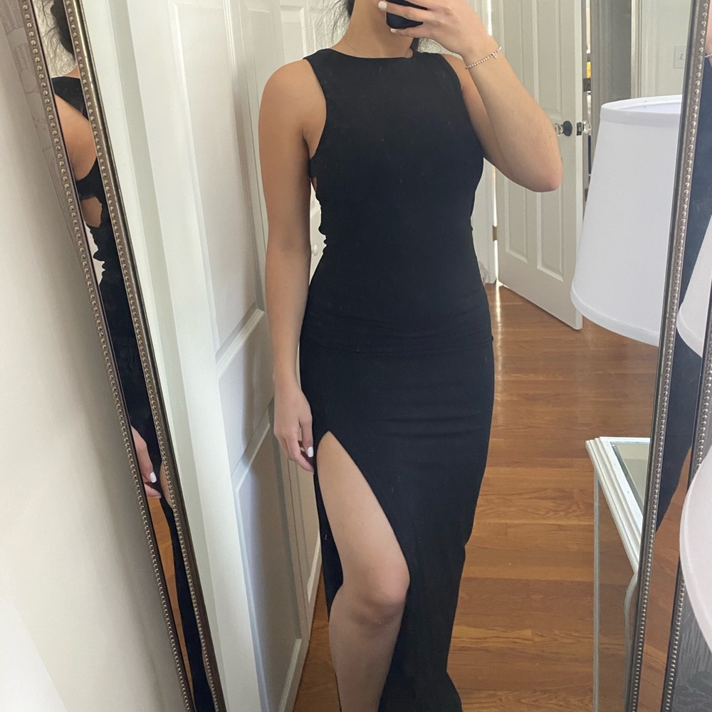 Slit black maxi dress